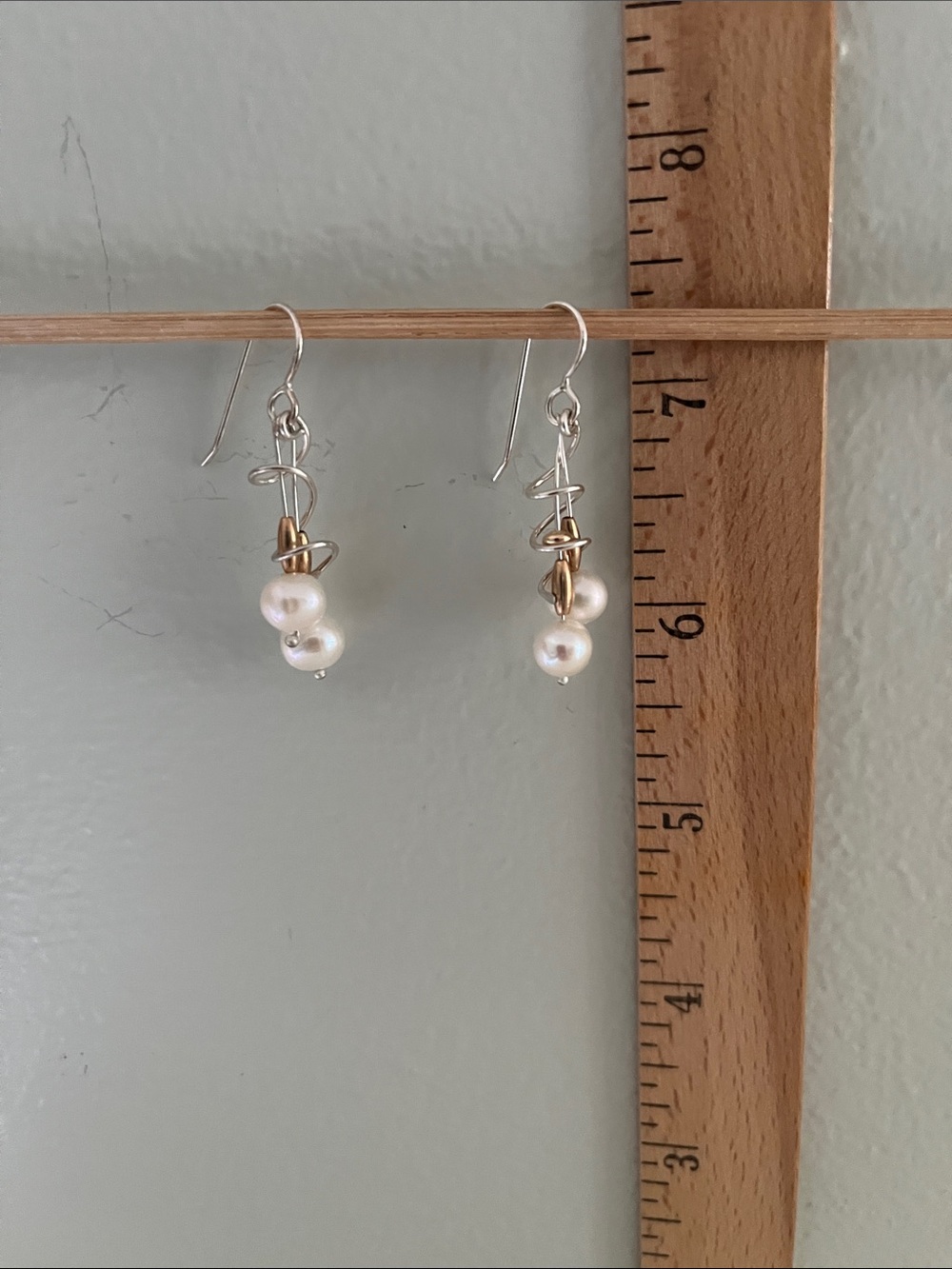 Sterling Silver Freshwater Pearl Drop Earrings with Gold Accent - Picture 3 of 4